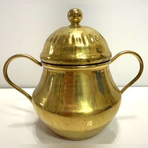 Vintage Brass Sugar Bowl with Lid – Indian Origin
